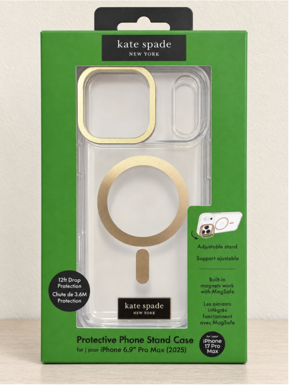 Kate Spade iPhone 17 Pro Max Protective Stand Case Clear and Gold